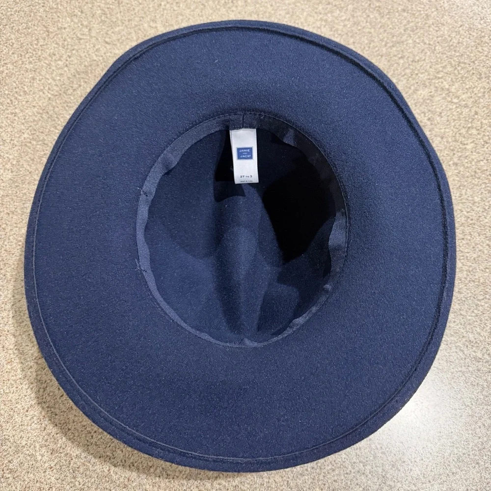 Janie & Jack Wide Brim Hat Girl’s Size 2T-3 Navy Blue Felt Faux Suede Ribbon